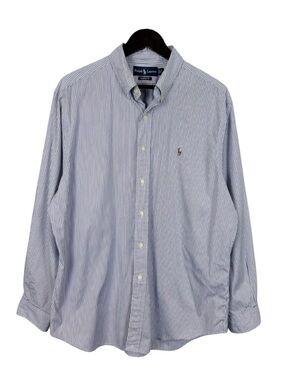 Ralph Lauren Pinstripe Button-Down Shirt Size 17 Classic Fit 100% Cotton